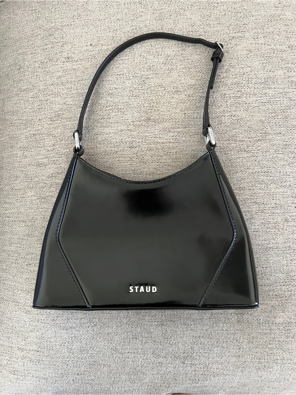 STAUD Black  Leather Linda Shoulder Bag with Silver Hardware